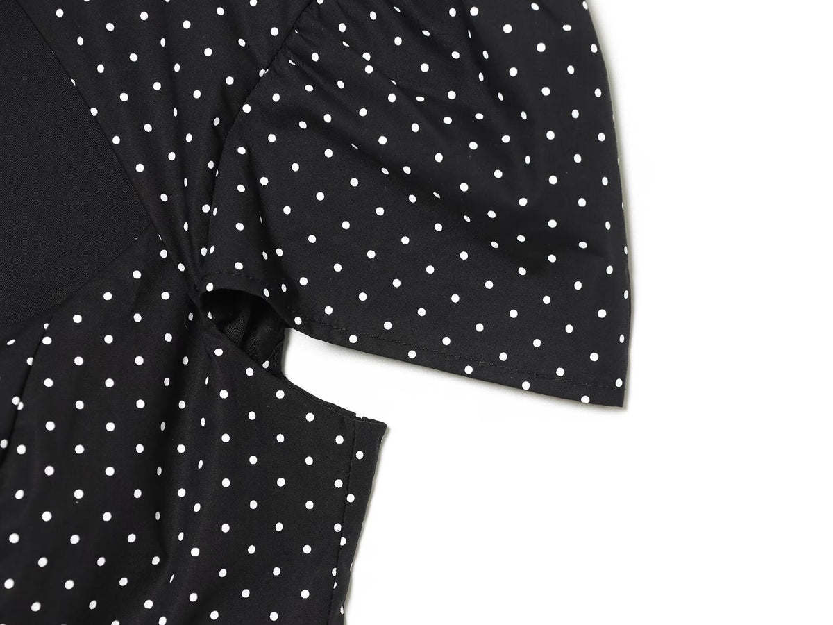 Women's bow decoration polka dot poplin shirt