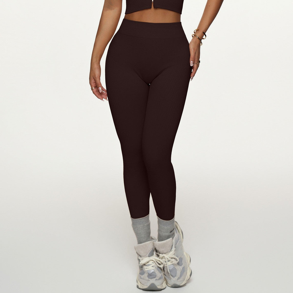 Women's New Fashion Joker Sports Bra Yoga Pants Long-sleeved Jacket Short-sleeved Tight Training Vest Six-piece Yoga Clothes.