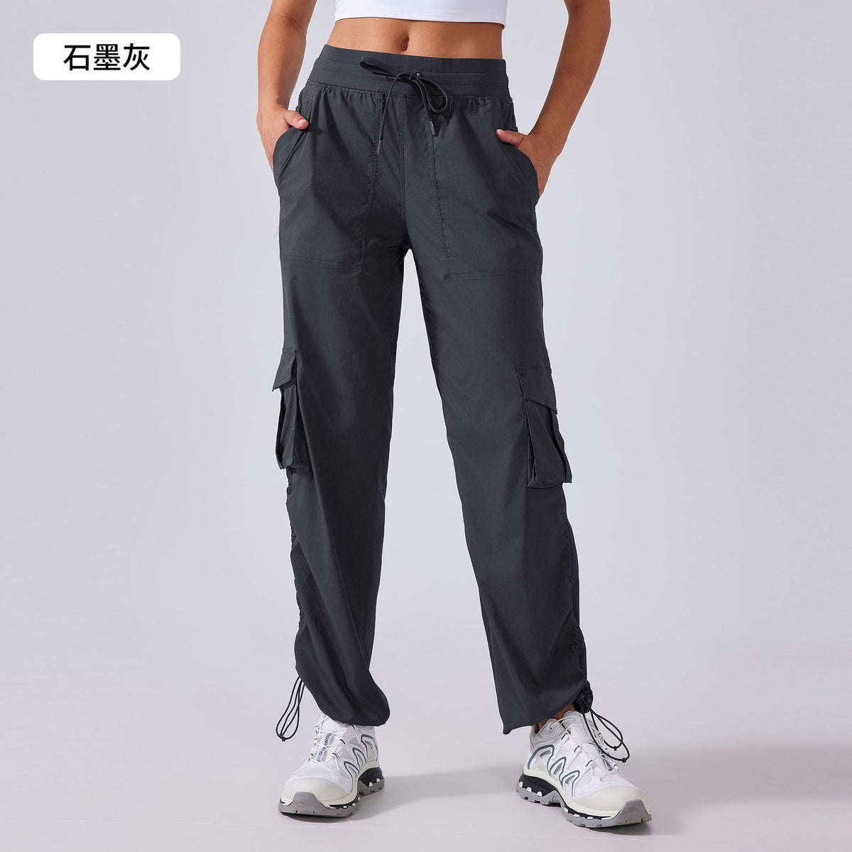 Women's new Joker running lightweight quick-drying multi-pocket wide-leg overalls